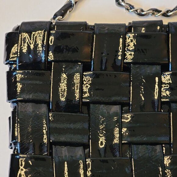 Woven Patent Leather Clutch with Shoulder Chain - Picture 3 of 7